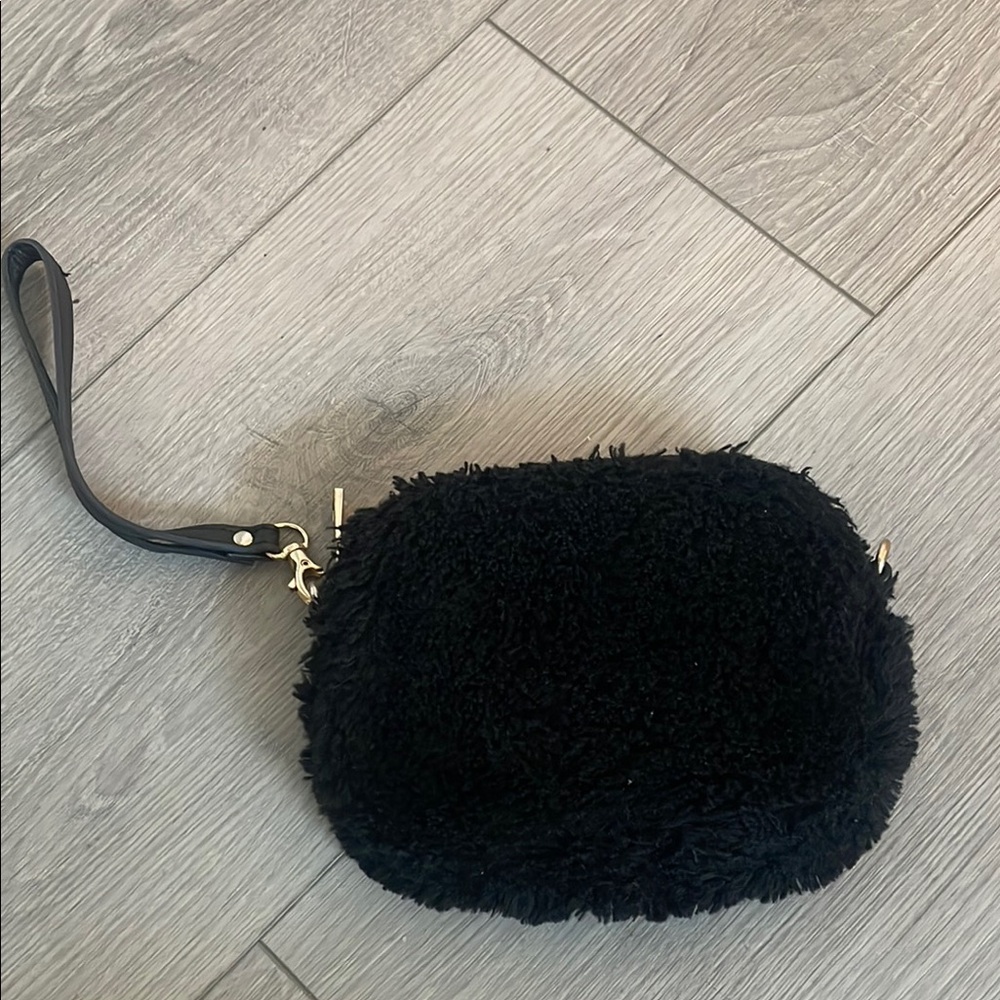 Black Faux Fur Wristlet Clutch